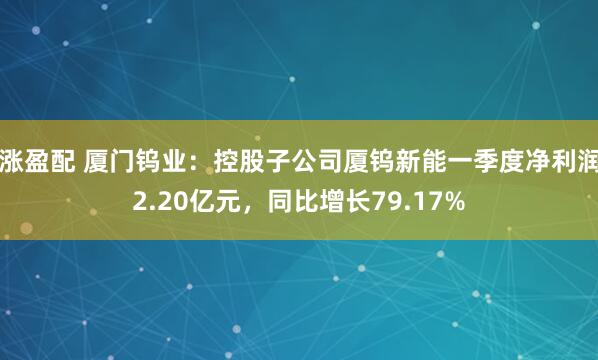 涨盈配 厦门钨业：控股子公司厦钨新能一季度净利润2.20亿元，同比增长79.17%