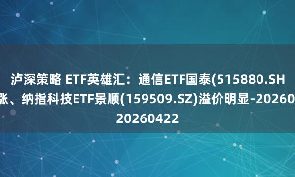 泸深策略 ETF英雄汇：通信ETF国泰(515880.SH)领涨、纳指科技ETF景顺(159509.SZ)溢价明显-20260422